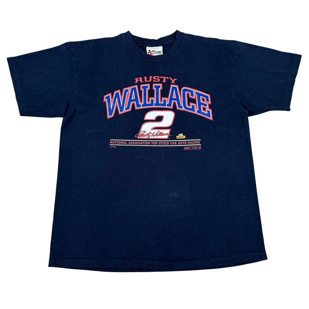 Vintage 90s Rusty Wallace NASCAR #2 Chase Authentics Racing T Shirt L Black